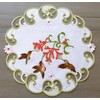 Decorative Hummingbird Table Doily, White with Green Border, Embroidered Floral