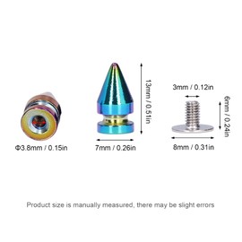 10 Sets Decorative Rivets Cone Spikes 7 x 13 mm Metal Colourful Punk Rivets Screw Rivets Tip for DIY Leather Crafts, Party Dress Decoration, Punk Style Clothing Accessories