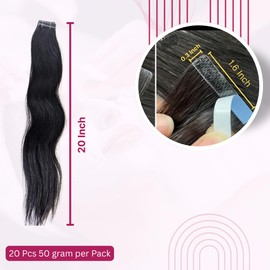 Invisible Tape in Hair Extensions Human Hair 20 Inch Human Hair 20Pcs Natural Black Remy Human Hair for Women Invisible Tape in Hair Extensions Real Human Black Hair
