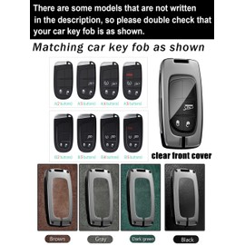ontto Car Key Case Fit for Chrysler 200 300,Key Fob Shell with Clear Front Cover,with Keychain,Metal and Leather Key Protector Fit for Fiat Freemont Ottimo Viaggio,Grey