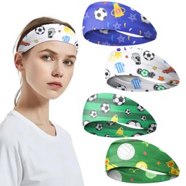 Culinavog Pack of 4 Children's Headband Boys, Breathable Children's Sports Headband, Sweat Children's Headband, Sweat-Absorbing Elastic Hair Band for Football, Running, Cycling (1, One Size)