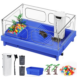 Turtle Tank Starter Kit with Filter, 10 Gallon Aquarium, Easy to Install & Clean, Basking, Feeding & Swimming Areas for Small Turtles
