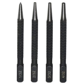 4Pcs Centre Punch Set Portable Positioning Punch Set Nail Punch Set for Drilling and Marking 1/32", 2/32'', 3/32",4/32'' (0.8mm-3.2mm)(Colour:Black)