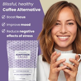 Moontower Cacao Mushroom Coffee Alternative - Lions Mane, Reishi, & Ashwagandha Adaptogen Mushroom Blend, Organic Raw Ceremonial Cacao Powder, Superfood Hot Cocoa, Keto, Dairy Free, 1 Bag