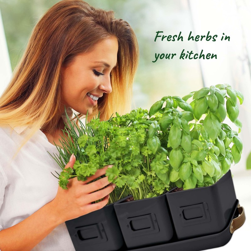Herb Planter Indoor - Set of 3 Black Indoor Herb