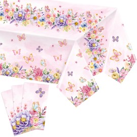 Ziliny 3 Pcs Butterfly Party Tablecloth Plastic Spring Floral Table Cover 54 x 108 Inch Disposable Watercolor Butterfly Tablecloth for Girls Birthday Party Supplies Baby Shower Decoration Favor