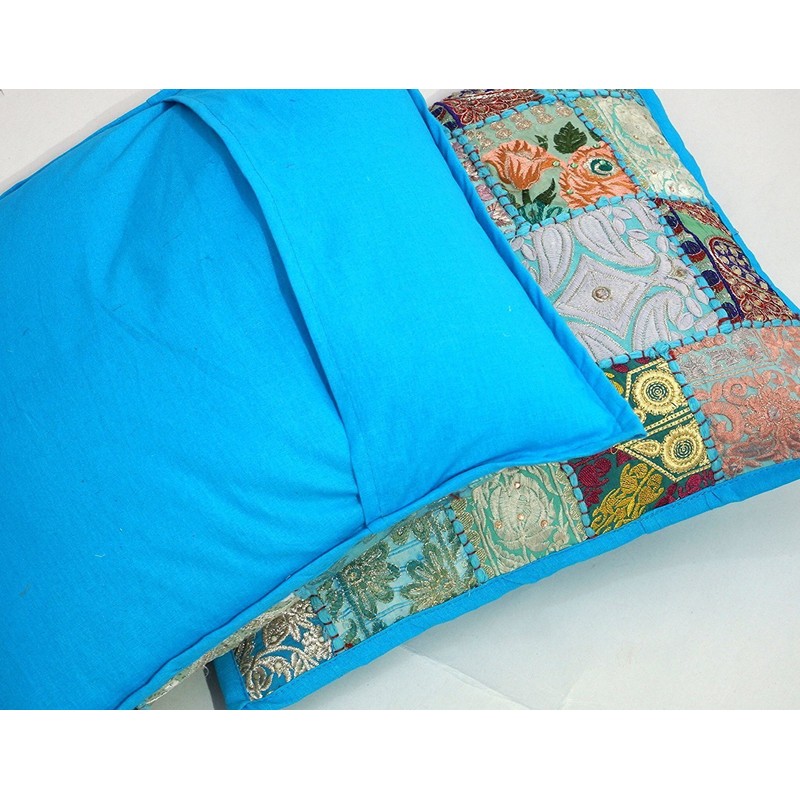 Rastogi Handicrafts Handmade Patchwork Cushion Pillow, Sari Patch Throw Pillow