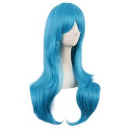 MapofBeauty 28 Inches / 70 cm Long Curly Side Racket Hair Tips Costume Cosplay Wig (Cyan Blue)