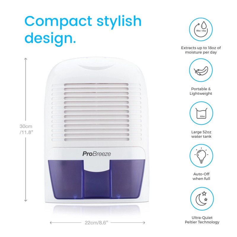 Pro Breeze Mini Dehumidifier, 2200 Cubic Feet, Portable and Compact