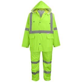 Global Glove FrogWear GLO-8000 Unisex High-Visibility Rain Suit, Lightweight Three-Piece Rain Gear with Waterproof Jacket, Bibs, and Detachable Hood – Neon Yellow, 4X-Large
