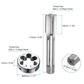 TOP-VIGOR 2pcs Tap and Die Set, Metric M22 x 1.5 Thread Taps & Round Die, Tapping Threading Tool Heavy Duty Tap & Die Kit for DIY, Repair, Cutting External and Internal Thread