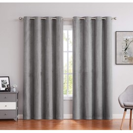 Randall - Paneles de cortina de gamuza sintética de 63 pulgadas de longitud con ojales en la parte superior, color gris, para oscurecer la habitación, para recámara, sala de estar, gris, 55 x 63 x 2