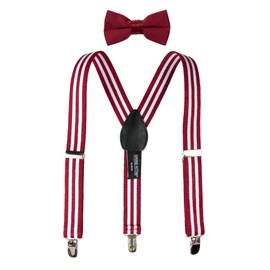 Spring Notion Boys' Suspenders and Solid Color Bowtie Set White Red Stripes Large