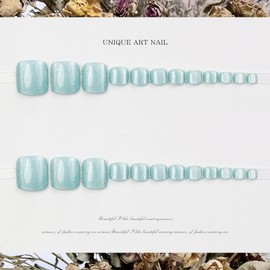 24 Pcs Foot Nail Tips False Foot Nails Cat's Eye Solid Color Glitter Reusable Easy Installation Pedicure Summer Nail Gel Nail Tips JZ-202