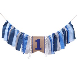 Banner de silla alta para niño – Decoración para el primer cumpleaños para niño, primer cumpleaños, suministros para fiesta, accesorios de cabina de fotos (azul blanco)