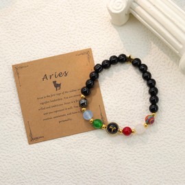 HMOOY Zodiac Bracelet for Women Men, 12 Constellation Natural Stone Bead Bracelet 8mm Protection Bracelet Birthday Christmas Zodiac Gifts Horoscope Spiritual Jewelry (Aries)
