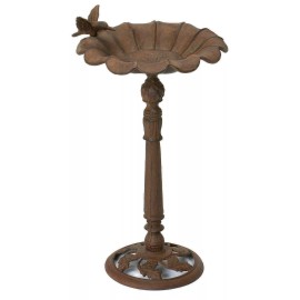 Ebros Gift Rustic Cast Iron Hummingbird Perching On Sunflower Garden Bird Feeder Bath 19"H