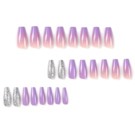 Pikabows Press On Nails Long Coffin Rhinestone Butterfly Flower French Tip Fake Nails Acrylic False Nail Tips Kit Glue on Nails for Women