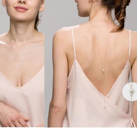 TseenYi Pearl Backdrop Necklace Body Chain Boho Pearl Dangle Tassel Back Necklace Summer Wedding Jewellery for Women and Girls (Gold 1 Piece)