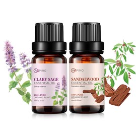 Sandalwood & Clary Sage Essential Oils - 100% Pure Organic Natural Plant Oils for Diffuser, Aromatherapy, Spa, Massage, Yoga, Perfume, Body - 2x10ML