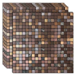 YMMXGE 5-Sheet Peel and Stick Metal Backsplash Tile Stick on Kitchen 3D Wall Decor Aluminum Mosaic Tiles for Bathroom, 12"x12"x0.15" (5, Green Printed + Copper Mixed)