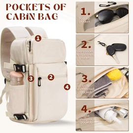 VOESLD Hand Luggage 40 x 20 x 25 & 45 x 36 x 20 Backpack Airplane Travel Backpack Underseat Cabin Bag Laptop Backpack Cabin Bag for Ryanair, Easyjet, Wizzair, Eurowings, beige, For Ryanair hand