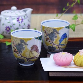 Pair of Tea Cups, Stylish, Kutani Ware, Couples Teacups, Komon Yoshidaya Sparrow, Tea Bowl, Ceramic, Brand, Japanese Tableware, Made in Japan