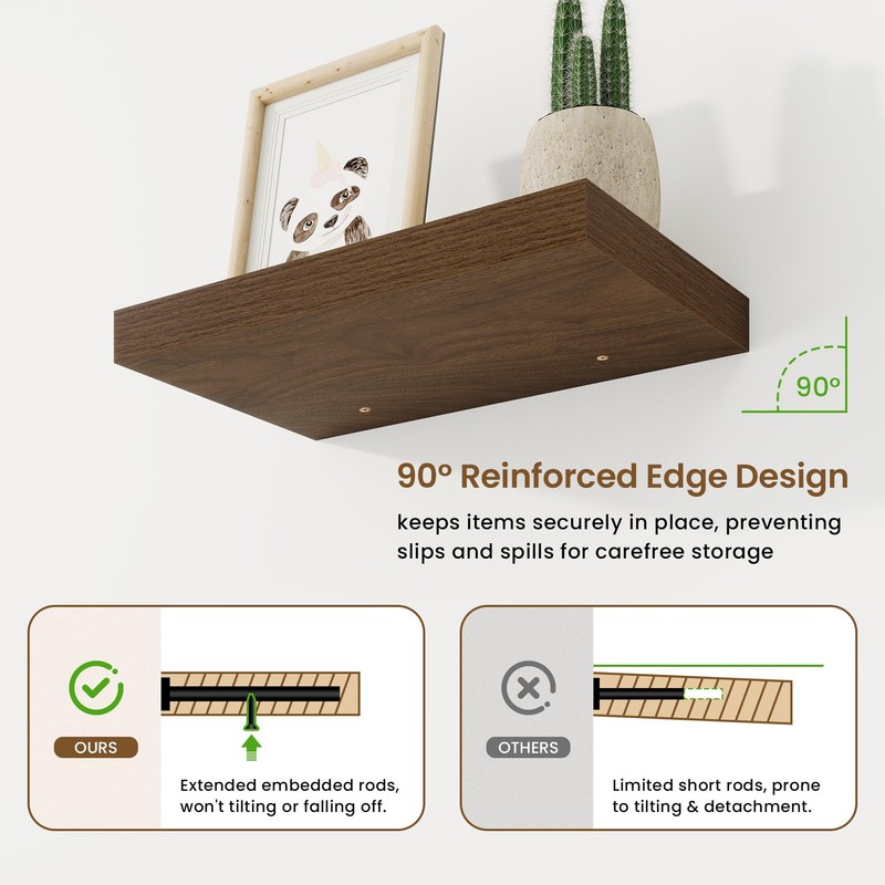 16in Floating Shelves for Wall, 16"W x 9.25"D x 1.25"H,