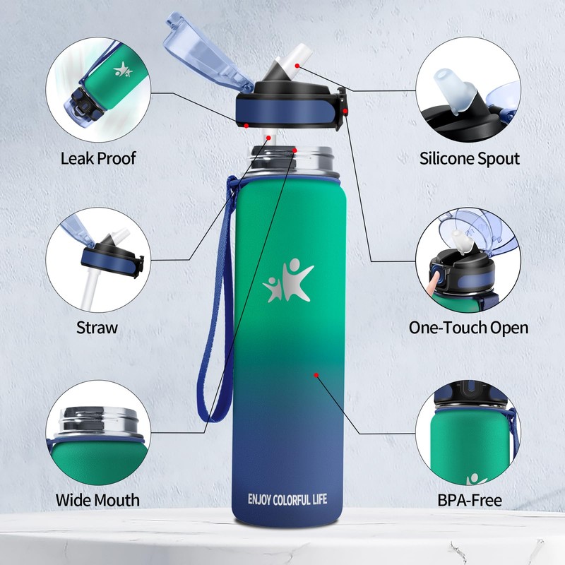 KollyKolla Stainless Steel Drinking Bottle, 1 Litre, Thermos Flask with