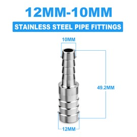 ERGAOBOY 5 Pcs 304 Stainless Steel Pipe Fitting 12MM to 10MM Reducing Hose Barb Adapter, Barb Splicer Union Mender Coolant Intercooler Connector for Water Fluid Air