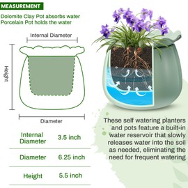 Suclain 2Pcs Self Watering Plant Pot 6 inch Large Self Watering Pots for Indoor Outdoor Plants Flowers African Violet Pots Ceramic Plant Self Watering Pot for Efficient Absorption Water(Green)