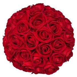 FagusHome 30 piezas de rosas artificiales de seda rosas ramo a granel de flores falsas con tallos para decoración del hogar de bodas (rojo)