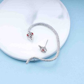 Allereyae Vintage Punk Snake Ear Cuff Wrap Earrings Snake Ear Clip Wrap Around Earring Silver Crystal Snake Cuff Earrings Rhinestone Snake Climber Earrings for Women