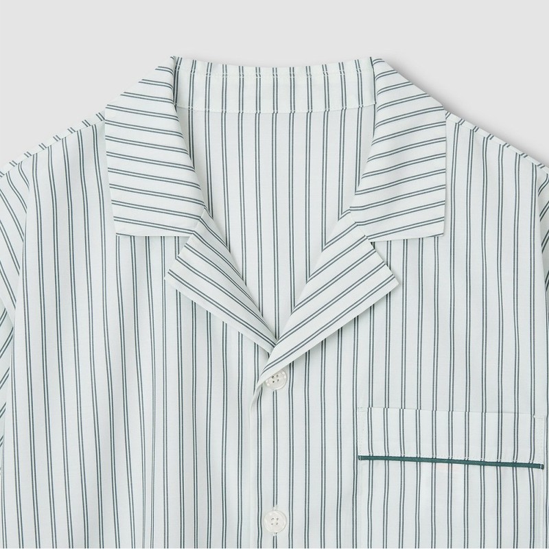 JAJU [JAJU] Men's Stripe 5-point Pajama Set_Dark Mint Grey
