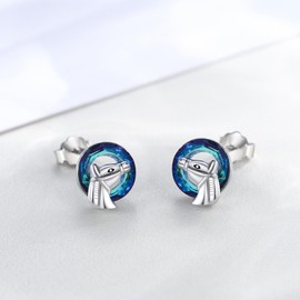 925 Sterling Silver Earrings Animals/Flowers/Heart/Wings/Moon Stars/Compass Stud Earrings Crystal/Moonstone Hypoallergenic Earrings Jewellery for Women Girls Women, Sterling Silver