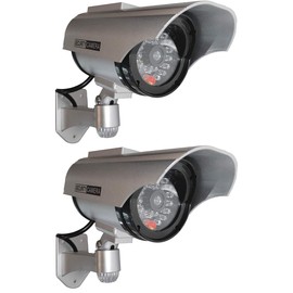 O&W Security 2 x Solar Dummy Outdoor Surveillance Camera Dummy with Lens and Flashing for Indoor and Outdoor Use