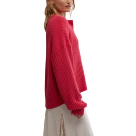 Free People Womens Cocoa Henley Virtual Pink Large