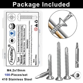 FandWay 100Pcs Torx Self Tapping Screws for Steel,M4.2x19mm Countersunk Self Drilling Screws for Metal,Flat Head Tek Screw 410 Stainless Steel Sheet Metal Screw Torx Drive for Alu Wood Plastic.