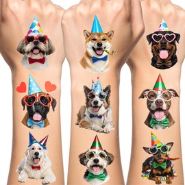 Dog Temporary Tattoos | Dog Birthday Party Decorations Party Favors Birthday Supplies Accessories Stickers Décor Gift Idea For Kis Boy Girl Teen Adult 60Pcs 4 Sheets Pre-cut