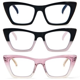 prtcslwd 3 Pack Oprah Style Reading Glasses for Women Blue Light Blocking Computer Cat eye Readers with Spring Hinge (3 Pack （Black+Black pink +Pink champagne）, 1)