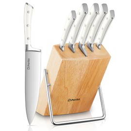 D.Perlla Knife Set with Wooden Block 6 Pieces Kitchen Knife Set, Knife Block Set with High Carbon German Stainless Steel, Sharp Knife Set with Wood Block