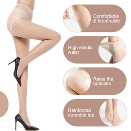 Aomig Women's tights, 5 denier, 2 pieces, ultra light, tear-resistant, transparent, flesh-colour, fine tights, reinforced toes, wide comfort waistband, women
