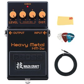 Boss HM-2W Heavy Metal Distortion Pedal Bundle with Instrument Cable, Picks, and Austin Bazaar Polishing Cloth