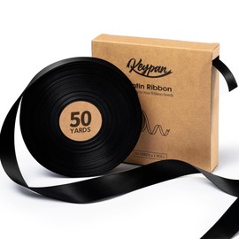 Keypan Black Ribbon 7/8 Inch 50 Yards Double-Faced Polyester Hair Satin Ribbons for Women, for Wrapping Paper Bows Gift Wedding Invitations DIY Crafts