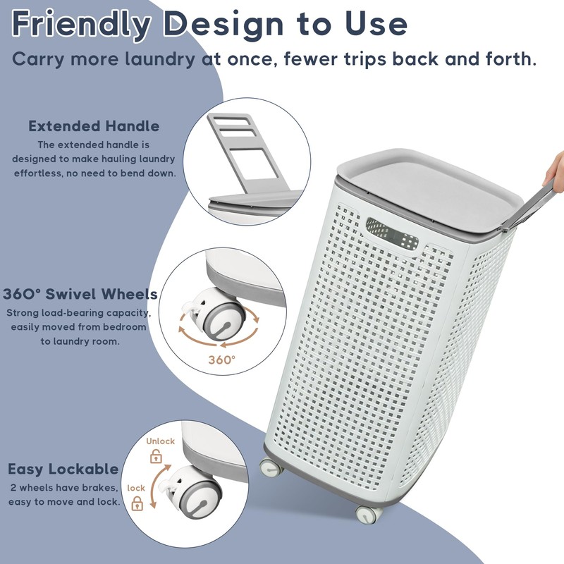 Sufdari 90L Laundry Basket with Wheels, Rolling Laundry Hamper with