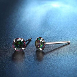 5A Stunning Rainbow Rose Gold Black Hypoallergenic Quartz Stone Surgical 316L Stainless Steel,Hypoallergenic Tragus Cartilage Sleeper Earrings,Earring Stud Gift Box,Men Women Womens Mens