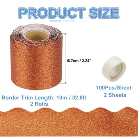PATIKIL 2 Rolls Glitter Bulletin Board Borders, 65.6ft Light Brown Border for Bulletin Board with Clear Sticky Dots Scalloped Trim for Office Party Classroom Decorations