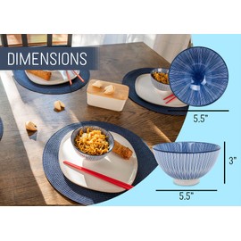 Nat & Jules Delicate Stripes Blue 18 ounce Ceramic Cereal Ramen Bowls Set of 4