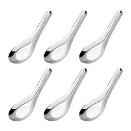 DOITOOL Stainless Steel Spoons 50pcs Metal Asian Serving Spoons Japanese Ramen Soup Spoons Chinese Won Ton Spoon Rice Spoon Dongbo Dessert Spoons Thickened