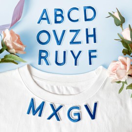 Jongdari Iron on Letters for Clothing, 9pcs 1.5 Inch Embroidery Alphabet Letter Patches Applique for Shirts Jackets Hats Jeans Shoes (Blue, M)